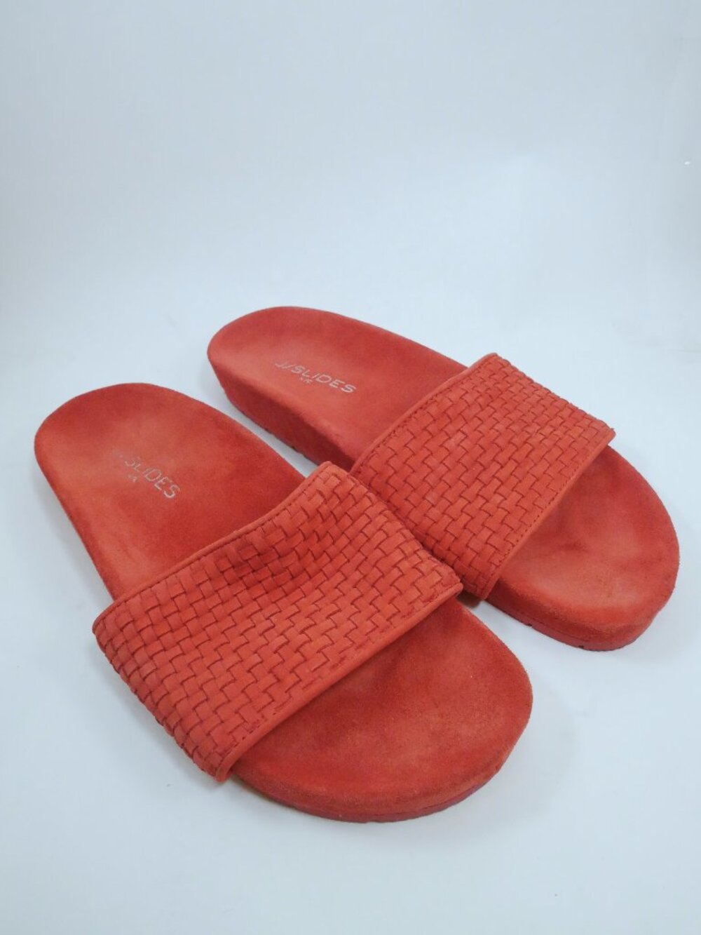 J/SLIDES red suede leather nubuck Naomi slides sandals size 7 Women's Excellent
